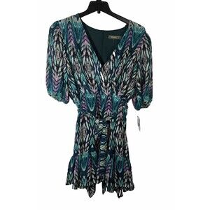 Melonie T Green Geometric Pattern Fit And Flare Women Dress With Belt Size 18